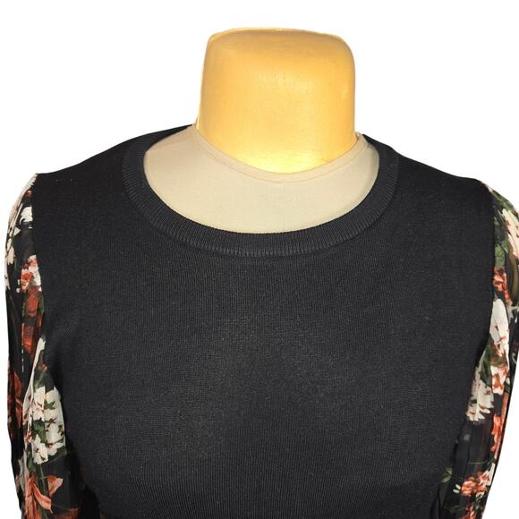 Adrianna Papell Womens Medium Sweater Sheer Floral Sleeves Mixed Media Career - Picture 3 of 11